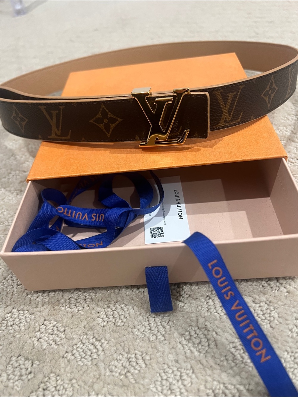 Louis Vuitton Monogram Canvas Belt in Brown with Gold LV Buckle